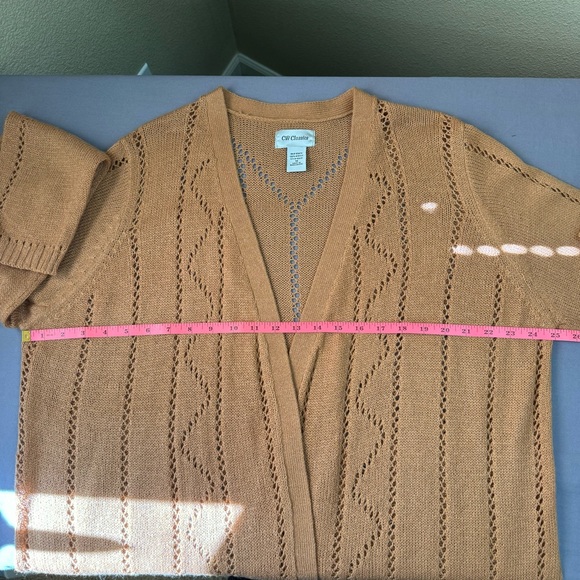 CW Classics top women 1X long sleeve open front textured cardigan tasseled tan - Picture 6 of 8